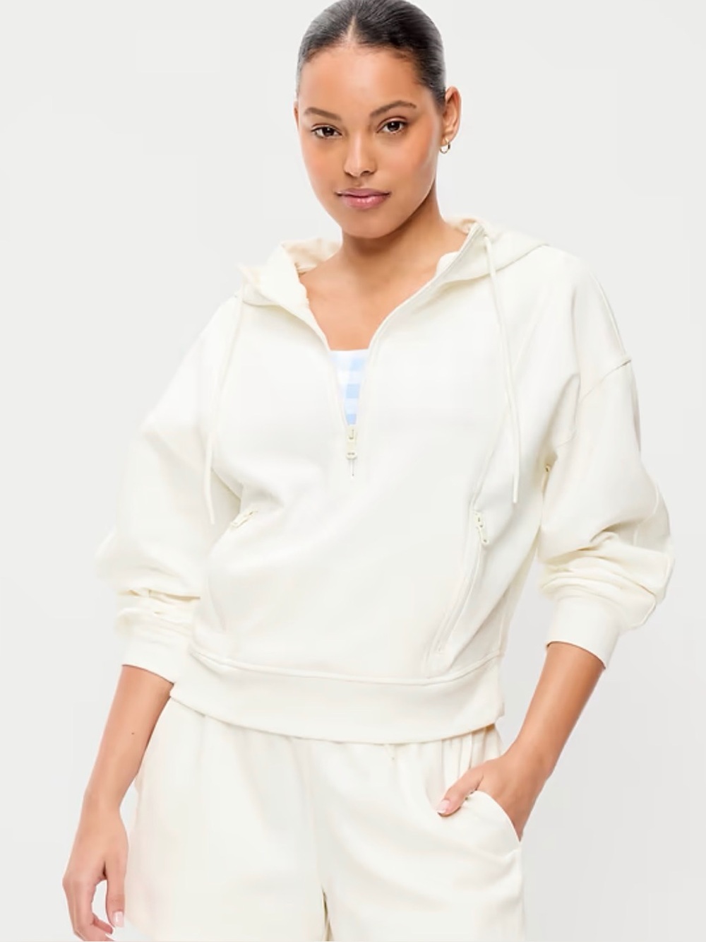 Old Navy Women's White Half-Zip Dynamic Fleece Hoodie